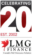 The 20th Anniversary logo for LMG Finance.
